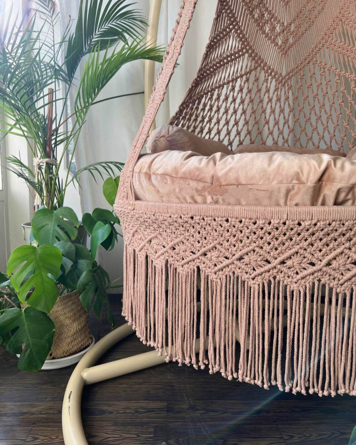 Baby Pink Macrame Swing For Adults 35 inches - Leechoo